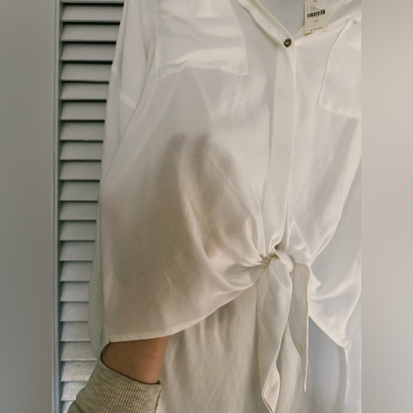Maeve / Anthropologie white button down high-low tie shirt NWT - Picture 3 of 6